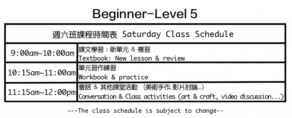 Sat. Class Schedule